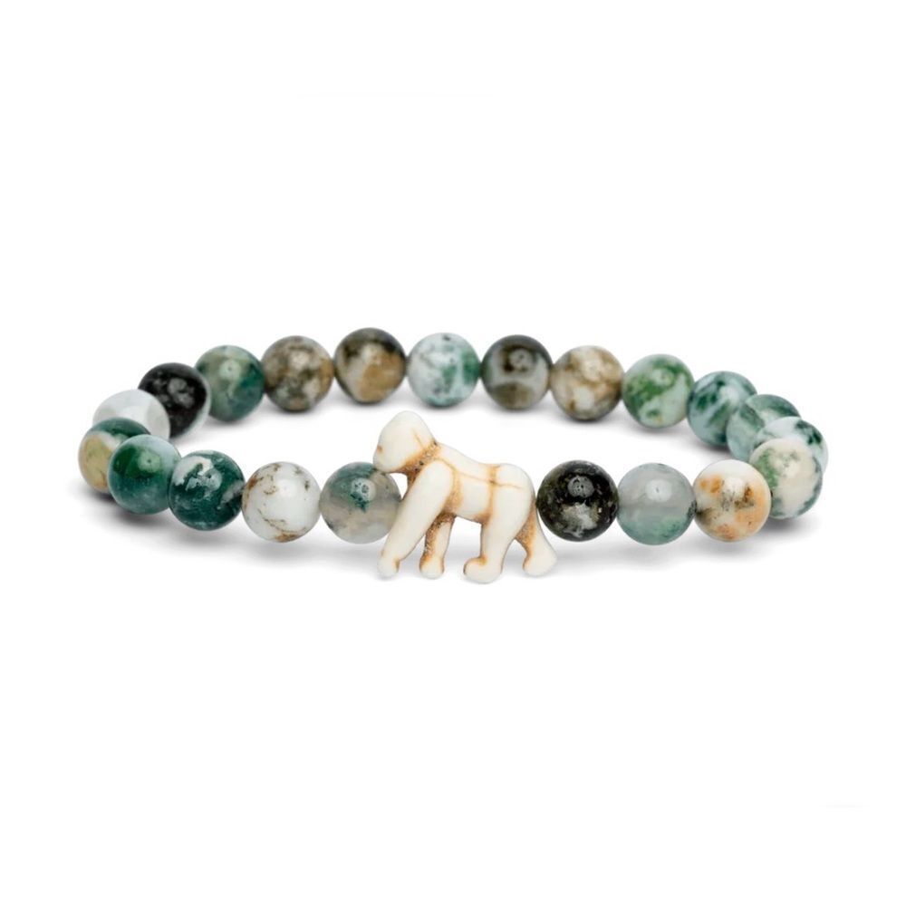 Falhlo Traverse Gorilla Green and White Beaded Bracelet with Animal Charm